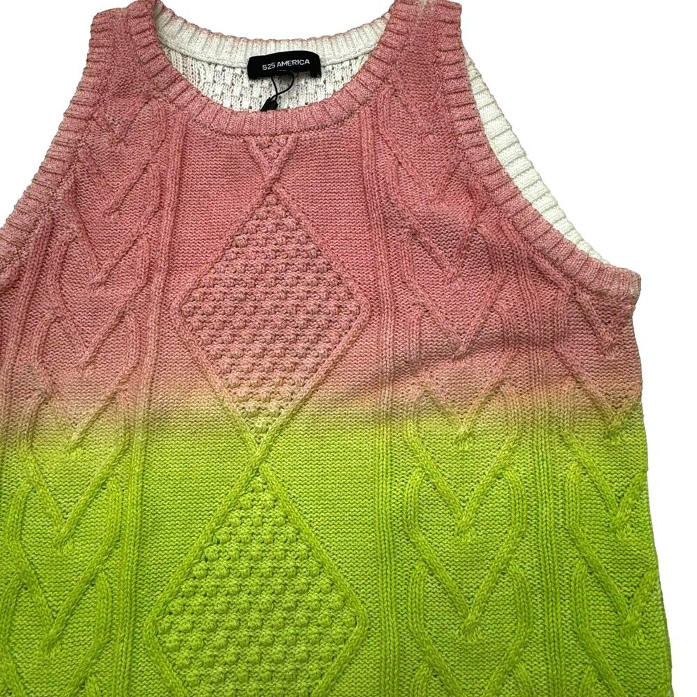 NWT 525 AMERICA XS‎ Pink Lime Green Color Block Diamond-Knit Crewneck Tank Top
